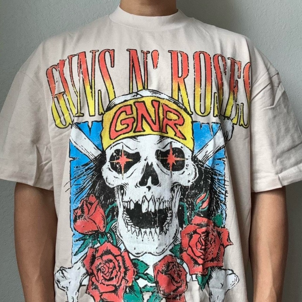 Guns N Roses Band All Over Print Graphics Cream Tee Shirt